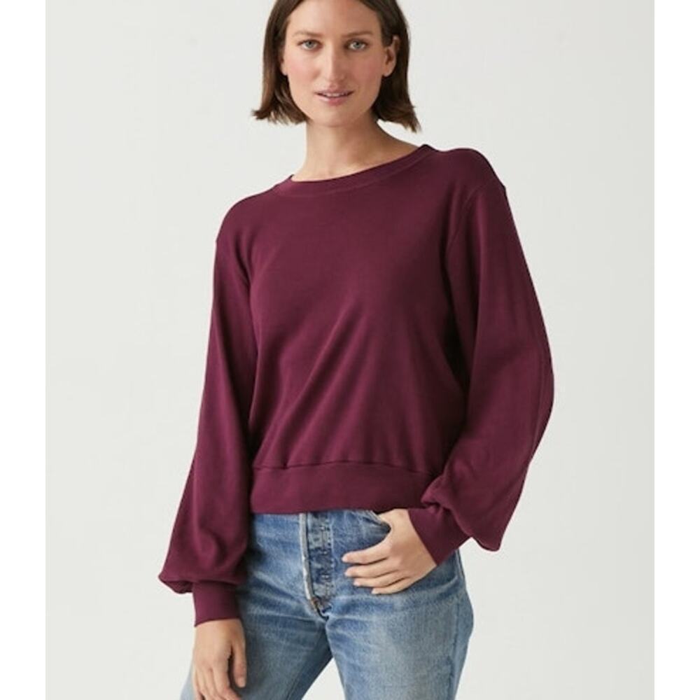 Michael Stars Mac Puff Sleeve Crew Neck Pullover Sweatshirt Plum Size OS NWT